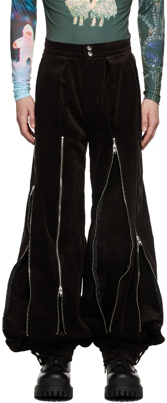 Photo: Chopova Lowena SSENSE Exclusive Brown Cord Zip Trousers