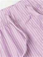 TEKLA - Birkenstock Straight-Leg Pleated Striped Organic Cotton-Poplin Pyjama Shorts - Purple