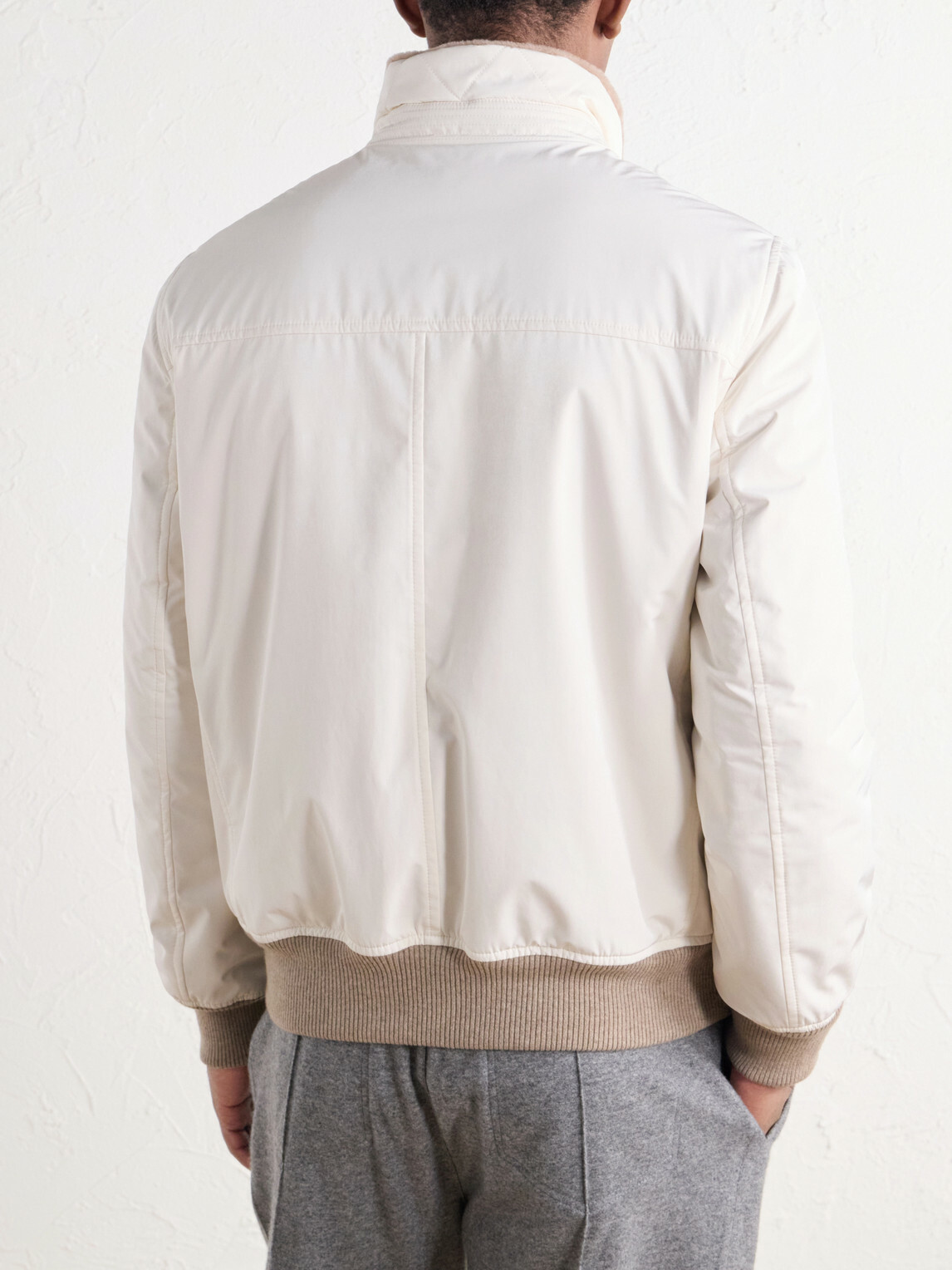 Brunello Cucinelli - Rib-Trimmed Shell Blouson Jacket - White
