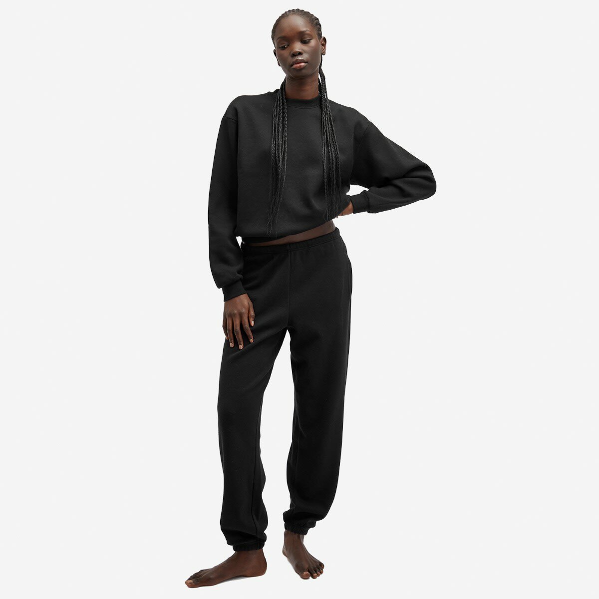 SKIMS Women's Cotton Fleece Classic Crewneck in Onyx