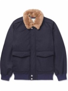 Brunello Cucinelli - Shearling-Trimmed Padded Wool Bomber Jacket - Blue