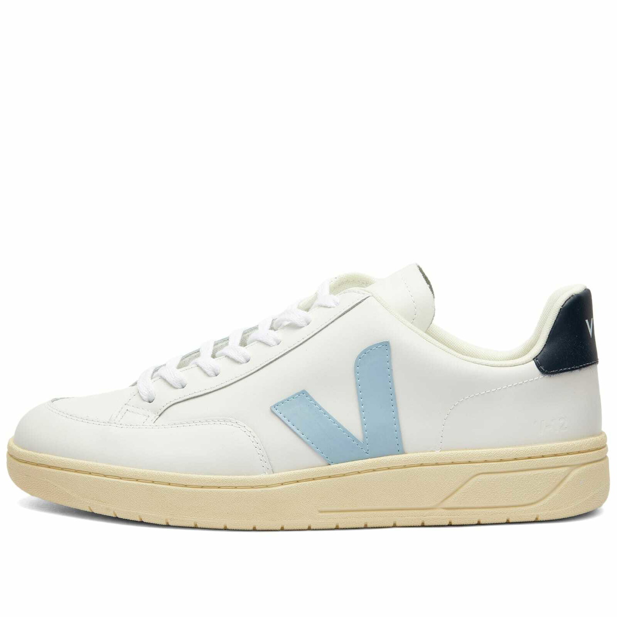 Veja Men's V-12 Leather Sneakers in Extra White/Steel/Nautico