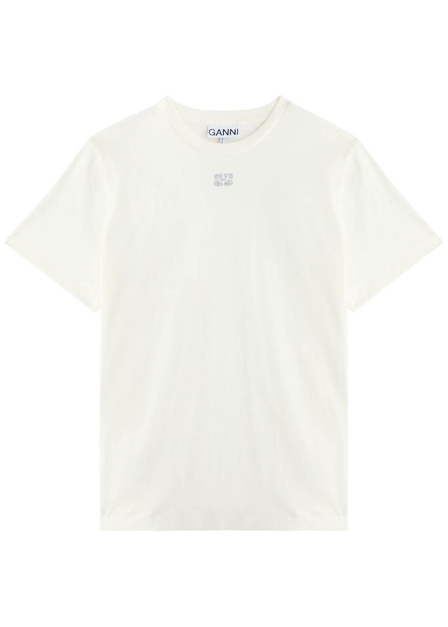 Tシャツ・カットソー Ganni Cotton t-shirt with logo Ganni Logo-embellished Cotton T-shirt Off White GANNI