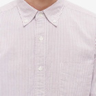 Beams Plus Men's Short Sleeve Oxford Shirt in Wine Candy Stripe