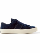 TOM FORD - Cambridge Leather-Trimmed Croc-Effect Velvet Sneakers - Blue