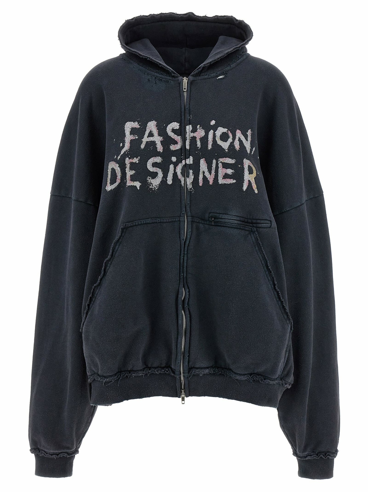BALENCIAGA - Logo Printed Cotton Zip Hoodie Balenciaga