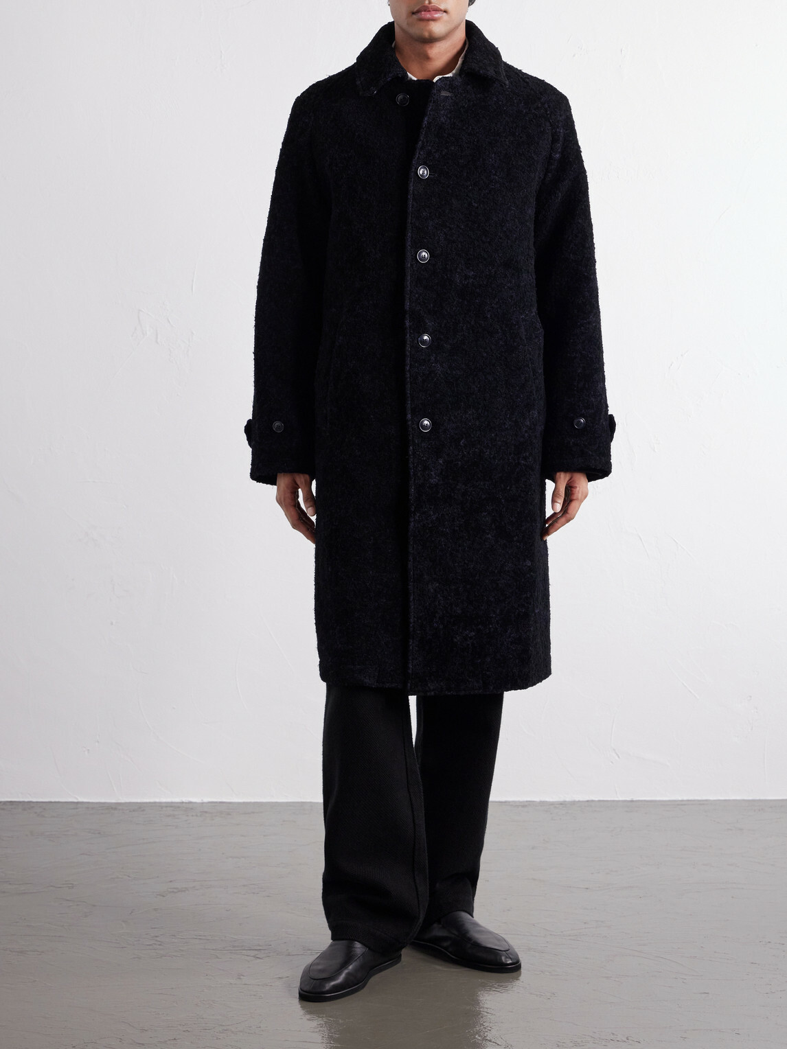 Blue Blue Japan - Balmacaan Flocked Wool-Blend Loop-Yarn Coat - Blue