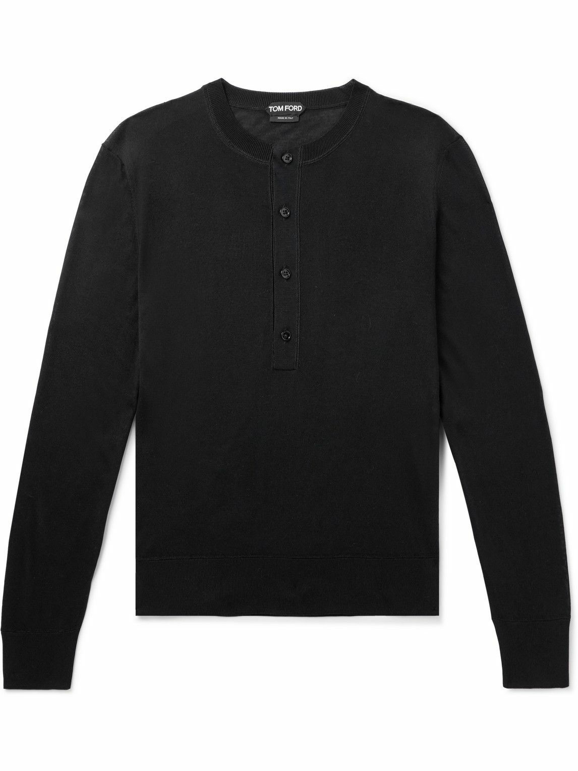 Photo: TOM FORD - Slim-Fit Silk-Blend Henley T-Shirt - Black