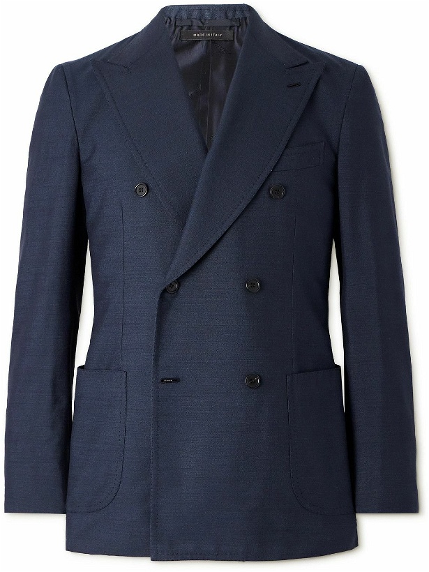 Photo: Brioni - Amalfi Double-Breasted Silk-Dupioni Suit Jacket - Blue