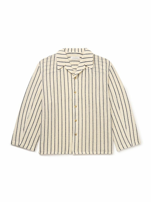 Photo: LE 17 SEPTEMBRE - Camp-Collar Striped Crocheted Cotton Shirt - Neutrals