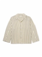 LE 17 SEPTEMBRE - Camp-Collar Striped Crocheted Cotton Shirt - Neutrals