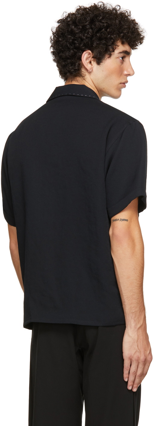Second/Layer Black Pinpoint Open Collar Short Sleeve Shirt Second 