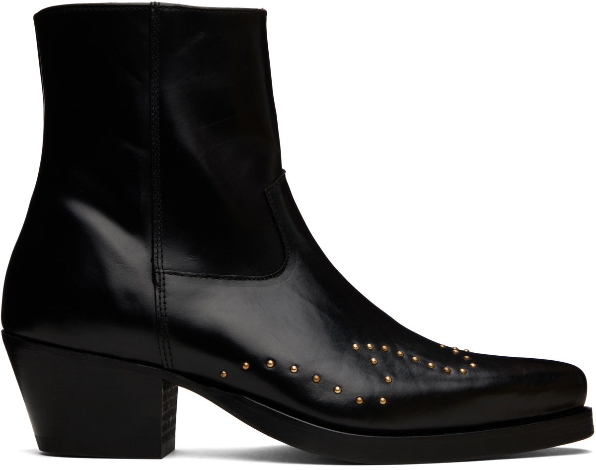 Ernest W. Baker Black Rose Studded High Western Boots Ernest