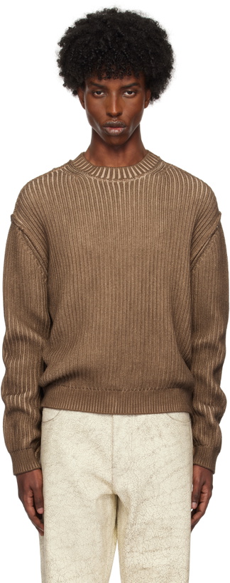 Photo: GUESS USA Brown Vintage Washed Crewneck Sweater