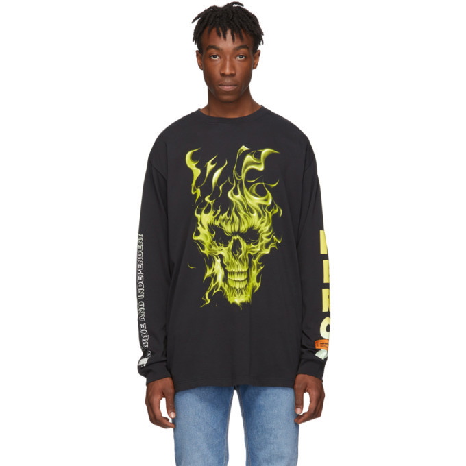 Photo: Heron Preston Black Oversized Skull Long Sleeve T-Shirt