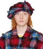 Charles Jeffrey Loverboy Red & Blue Spiky Tartan Tamashana Beret