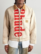 Rhude - Corduroy-Trimmed Logo-Print Distressed Cotton-Canvas Bomber Jacket - Neutrals