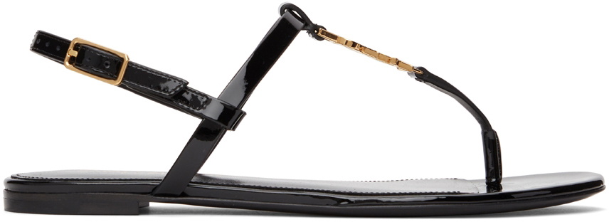 Saint Laurent Black Cassandra Flat Sandals Saint Laurent