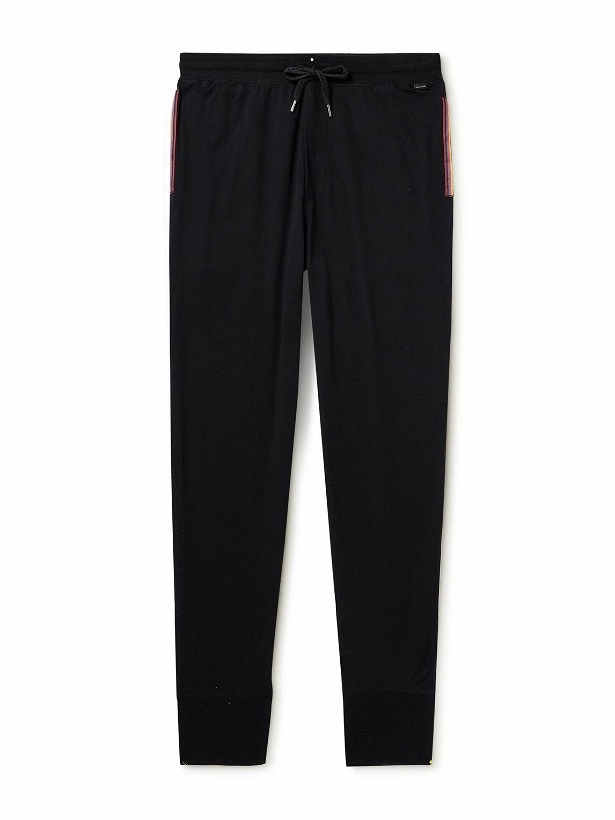 Photo: Paul Smith - Grosgrain-Trimmed Cotton-Jersey Sweatpants - Black