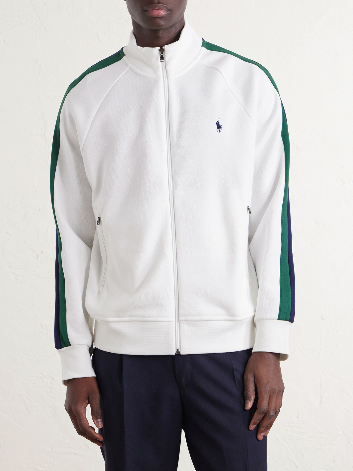 Polo Ralph Lauren - Logo-Embroidered Striped Cotton-Jersey Zip-Up Sweatshirt - White