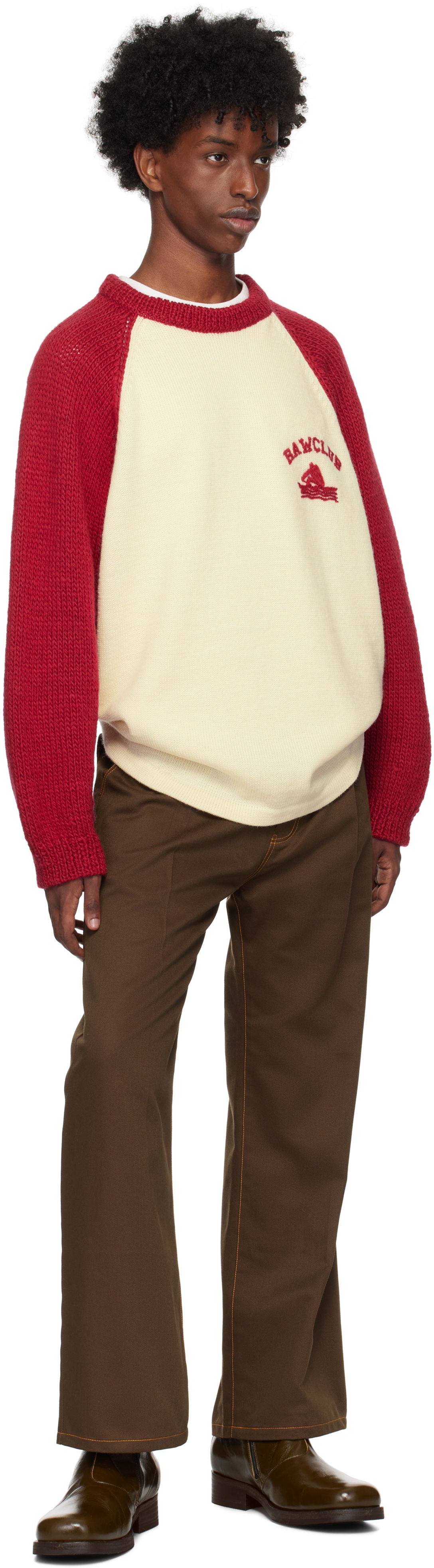 RICE NINE TEN Red & Beige Hand Knitted Raglan Sweater