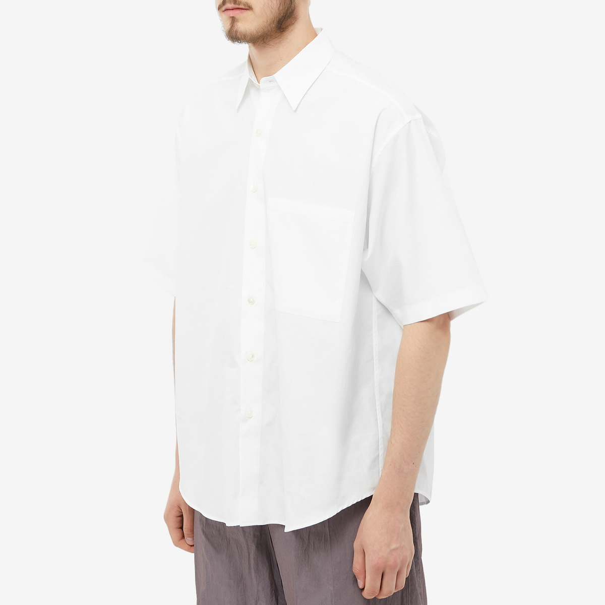 Auralee Men's Finx Short Sleeve Shirt in White Auralee