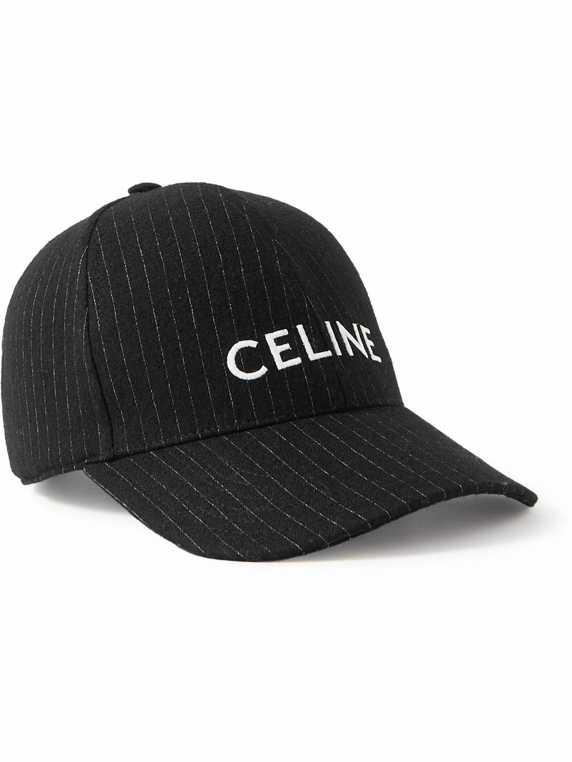 CELINE - Logo-Embroidered Pinstriped Wool Hat - Black