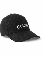 CELINE - Logo-Embroidered Pinstriped Wool Hat - Black