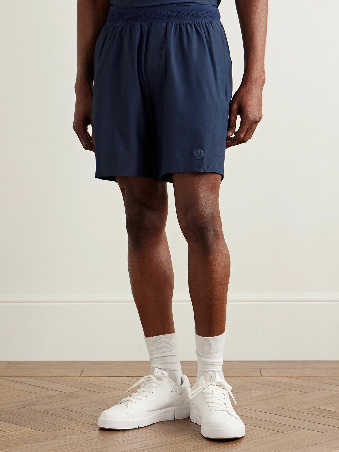 Lululemon - Straight-Leg 7" Striped Recycled-Mesh Tennis Shorts - Blue