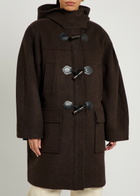 Ganni Logo-appliquéd Hooded Wool-blend Peacoat Dark Brown