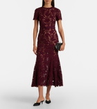 Self-Portrait Belted floral guipure lace midi dress