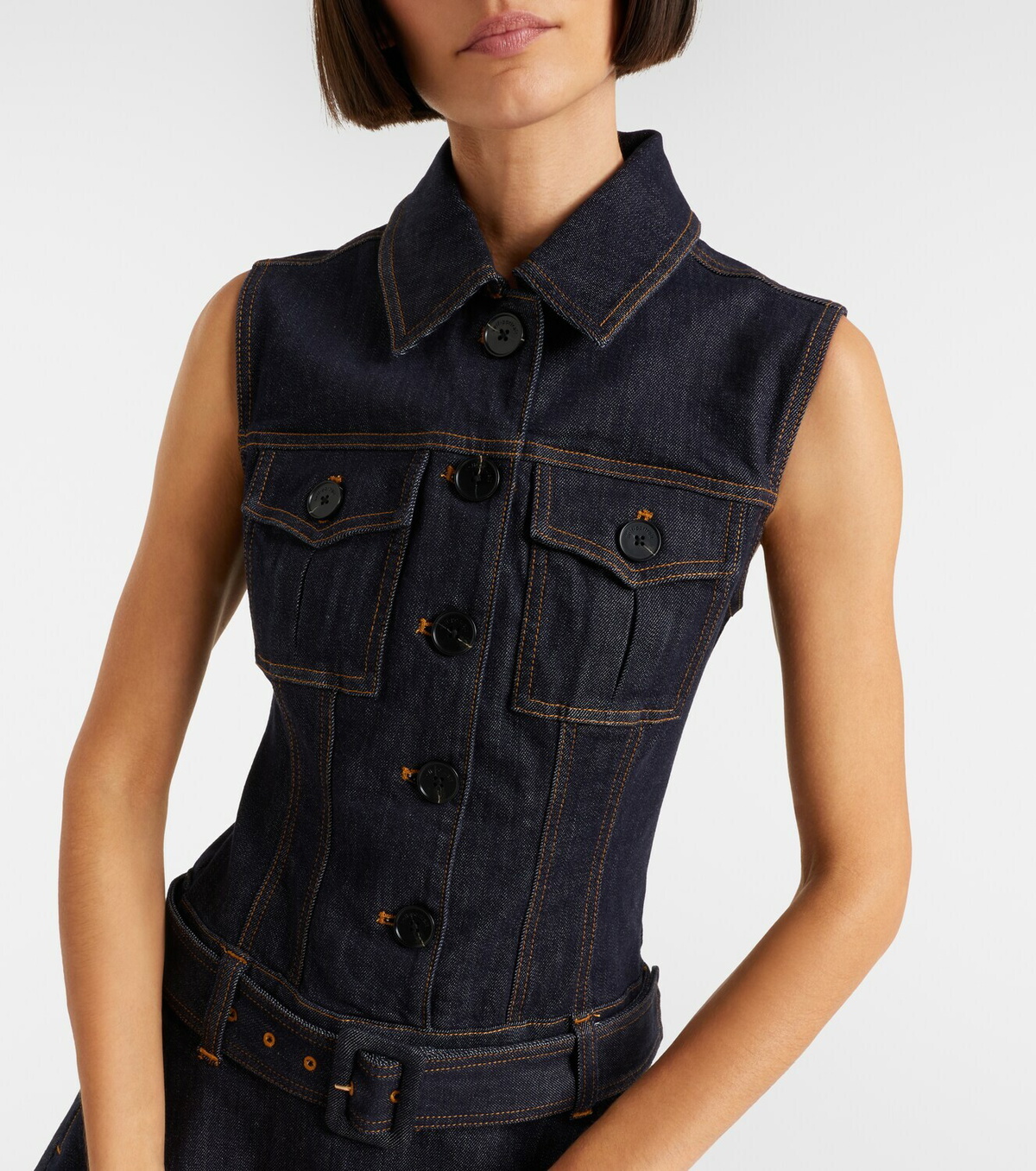 Self-Portrait Belted denim minidress