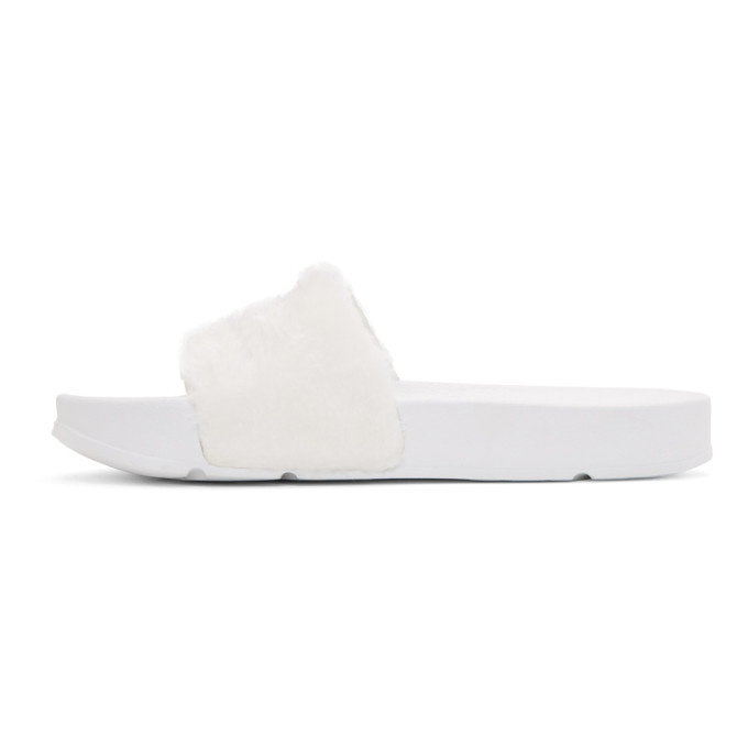 Baja East White Fila Edition Shearling Drifter Slides