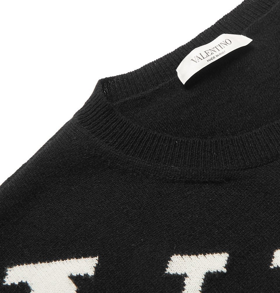 Valentino intarsia-knit logo cashmere jumper - Grey