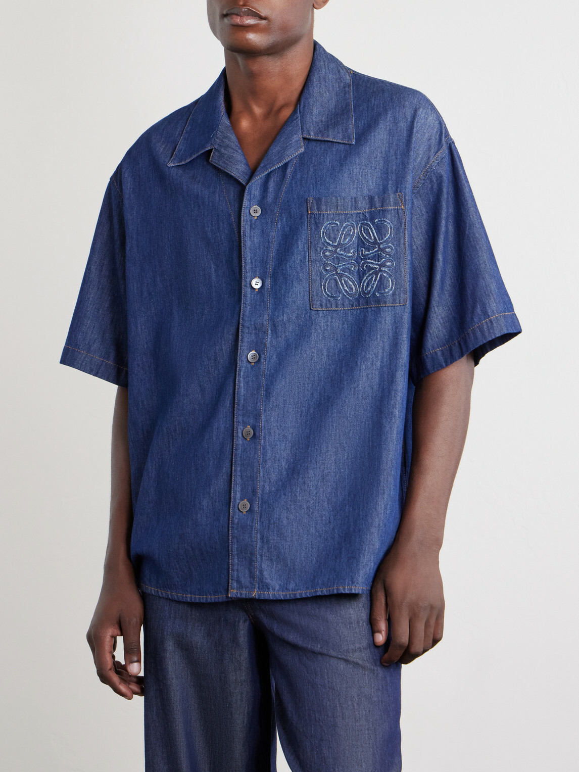 LOEWE - Camp-Collar Anagram-Detail Denim Shirt - Blue