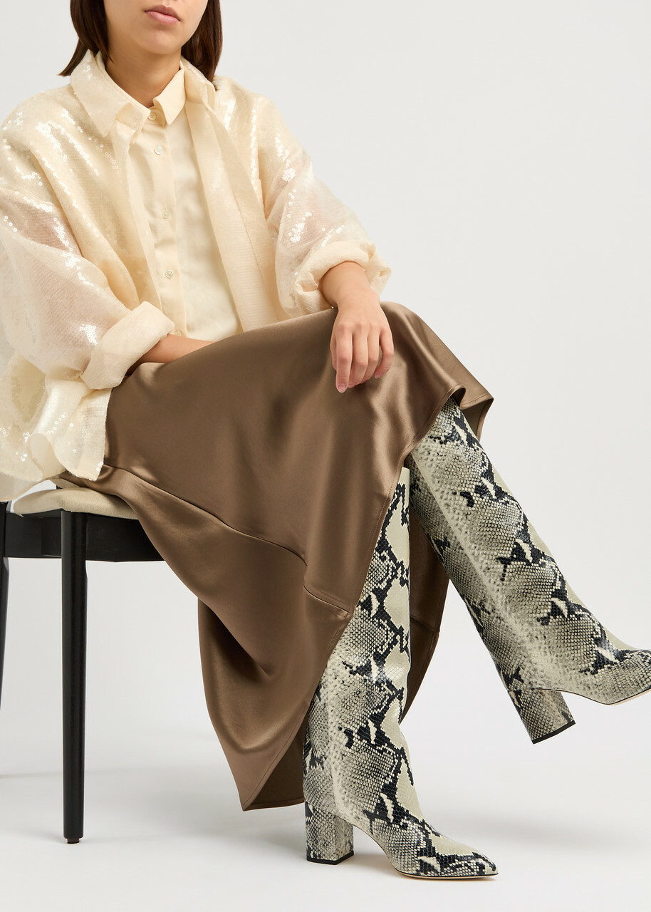 Paris Texas Anja 70 Python-effect Leather Knee-high Boots Beige