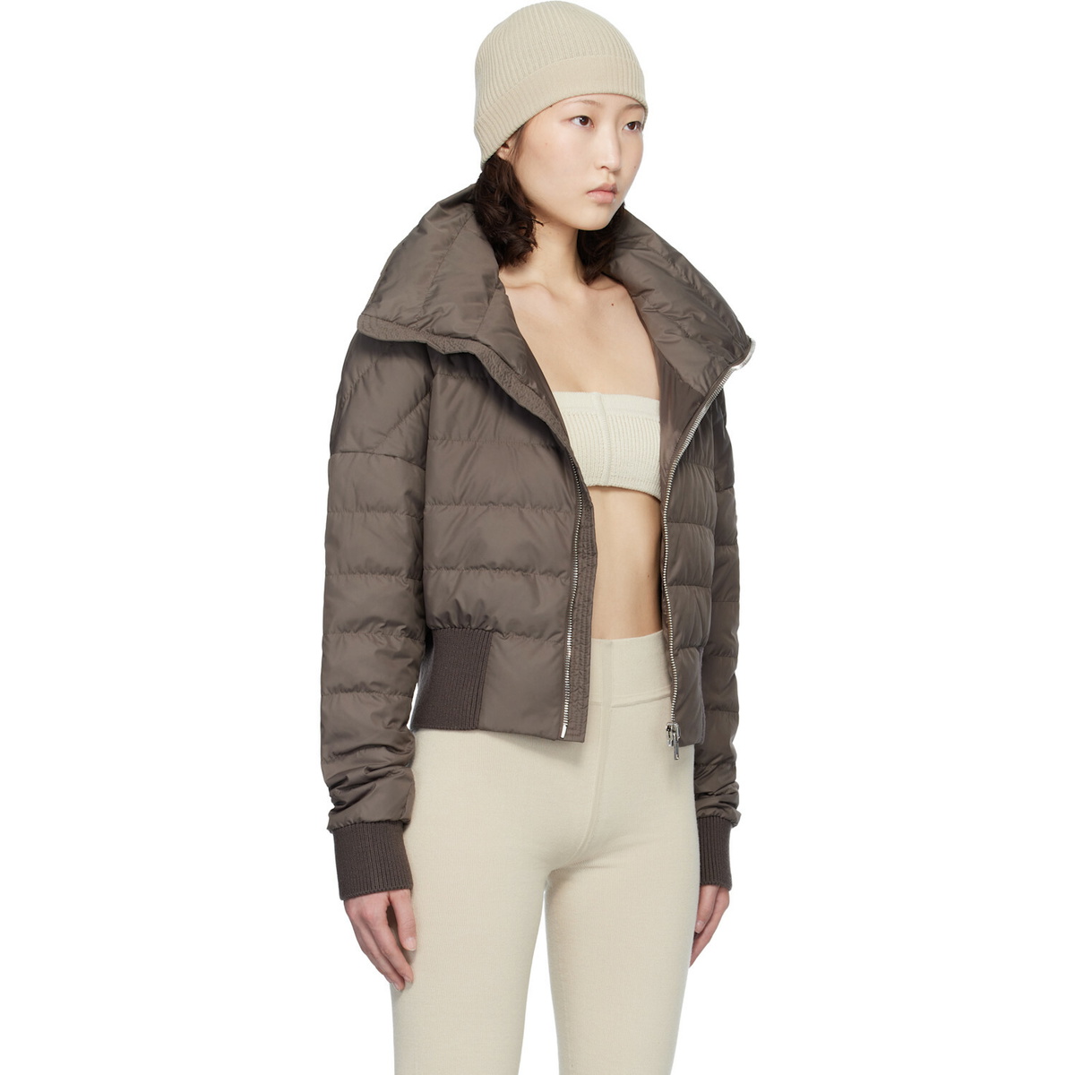 Rick Owens Moncler + Rick Owens Taupe Cropped Down Jacket