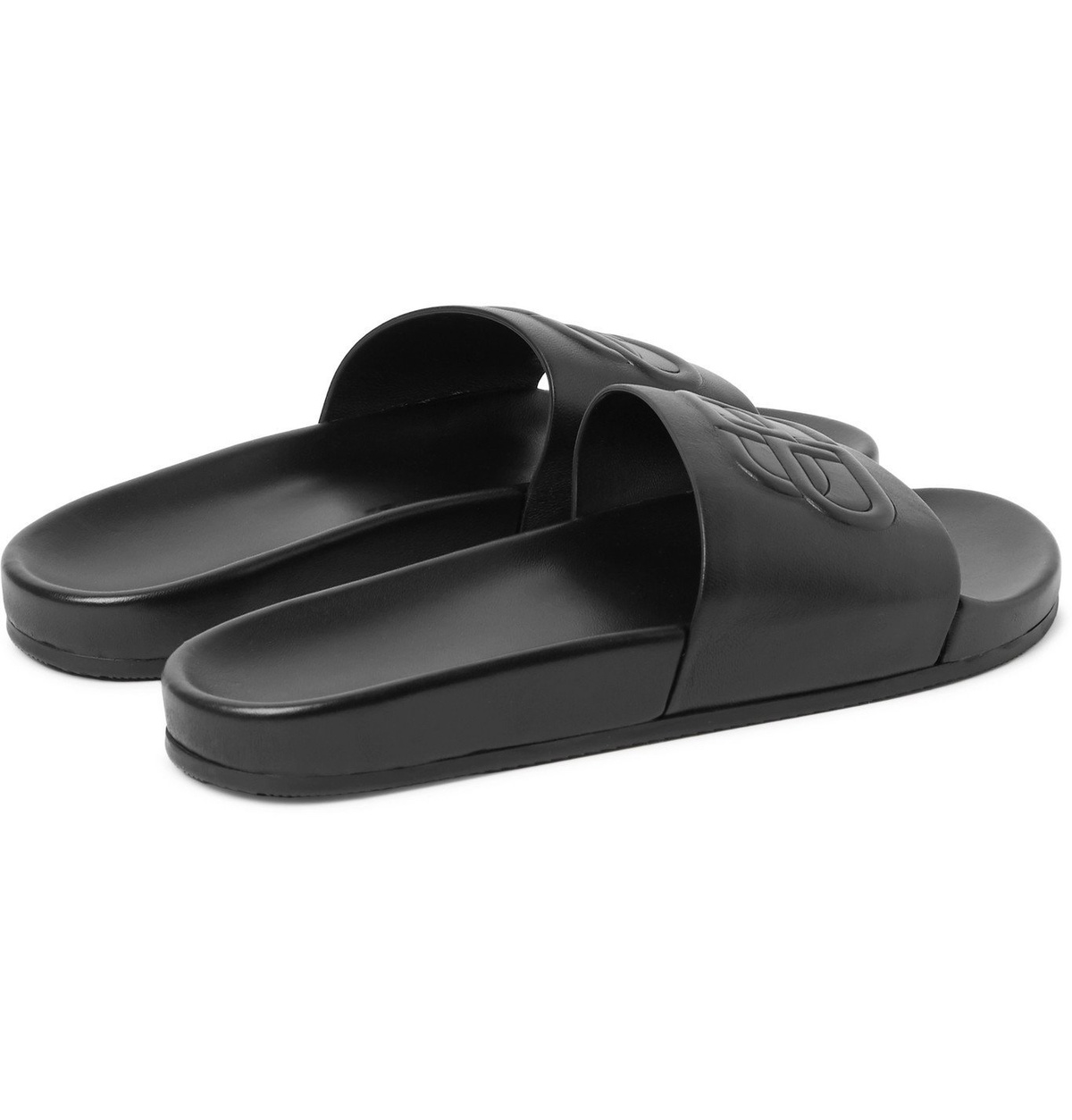 Balenciaga - Logo-Embossed Leather Slides - Black Balenciaga