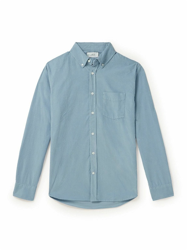 Photo: Mr P. - Button-Down Collar Garment-Dyed Organic Cotton-Needlecord Shirt - Blue