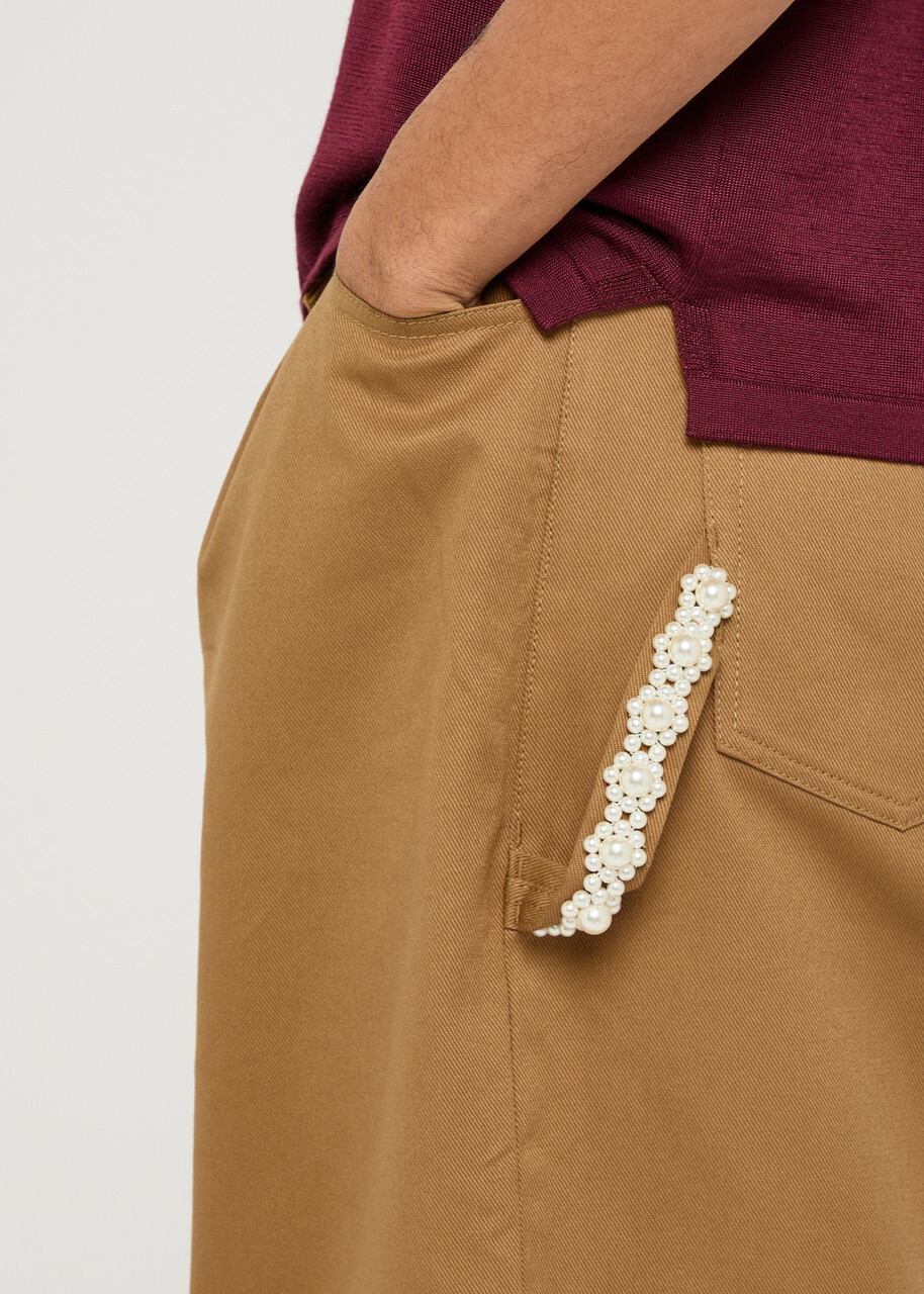 Simone Rocha Crystal-embellished Wide-leg Twill Jeans Khaki Simone Rocha