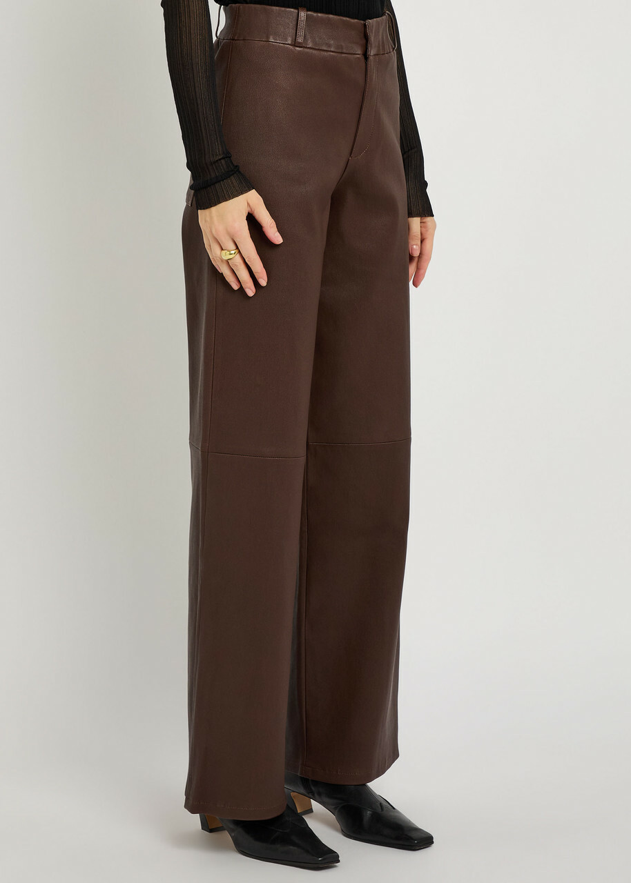 Arma Marina Wide-leg Leather Trousers Brown