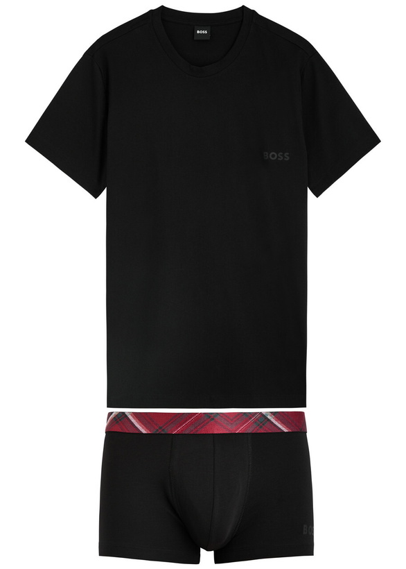 Photo: Boss Logo Stretch-cotton T-shirt and Trunks Gift set Black
