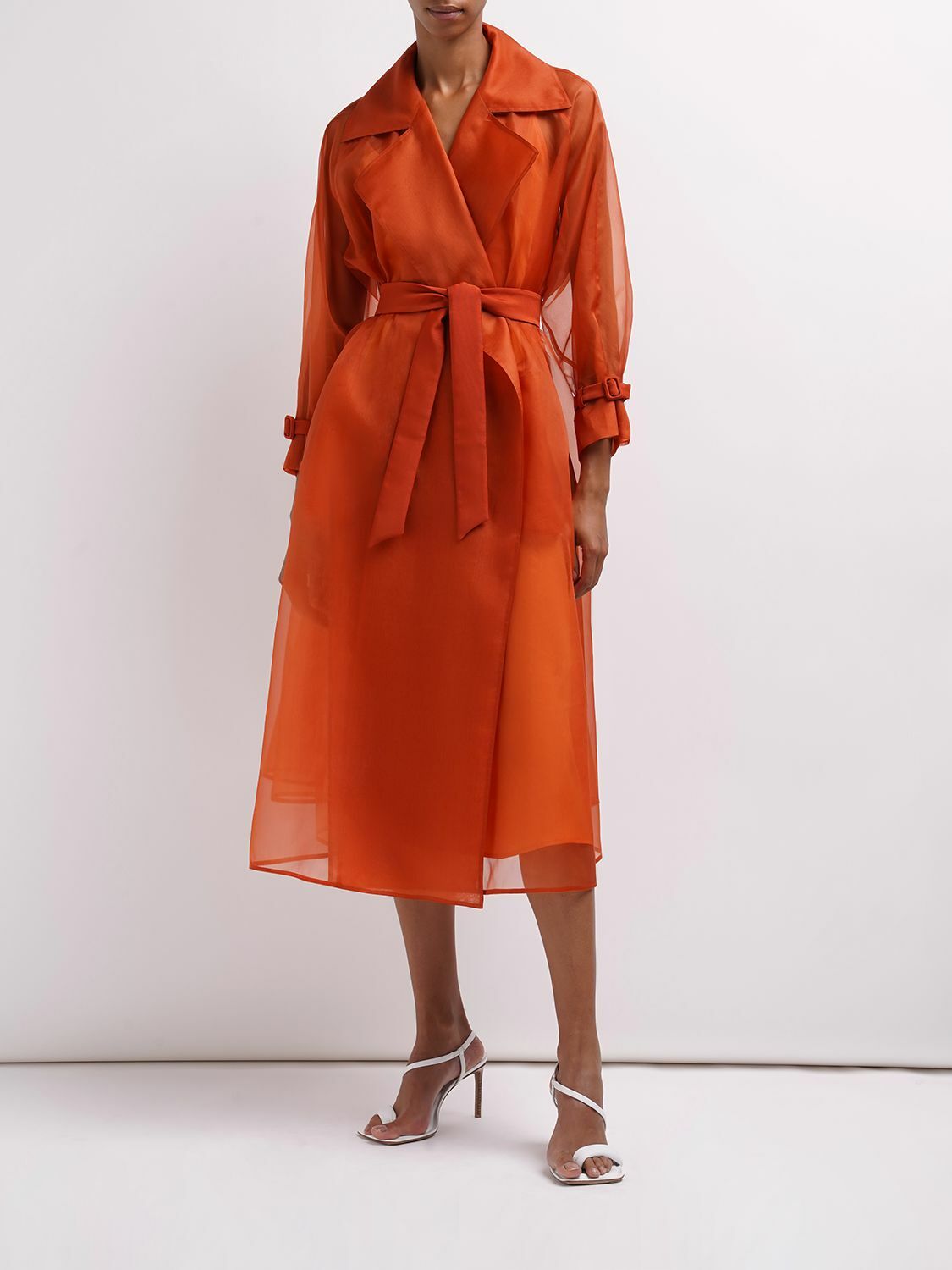 MAX MARA Rauche Belted Silk Organza Trench Coat