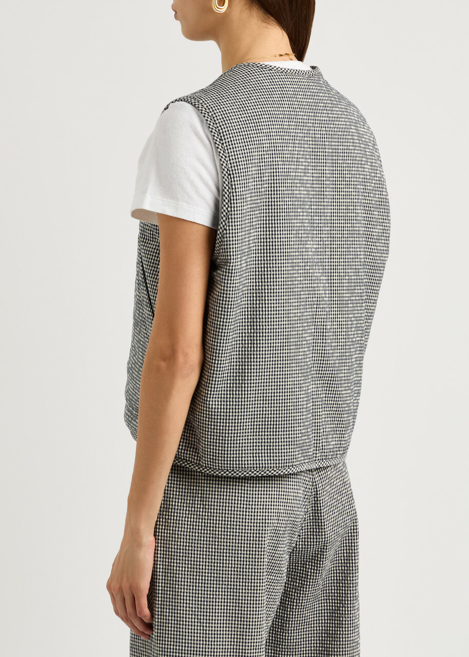Ymc Jackie Checked Reversible Cotton-blend Gilet Grey