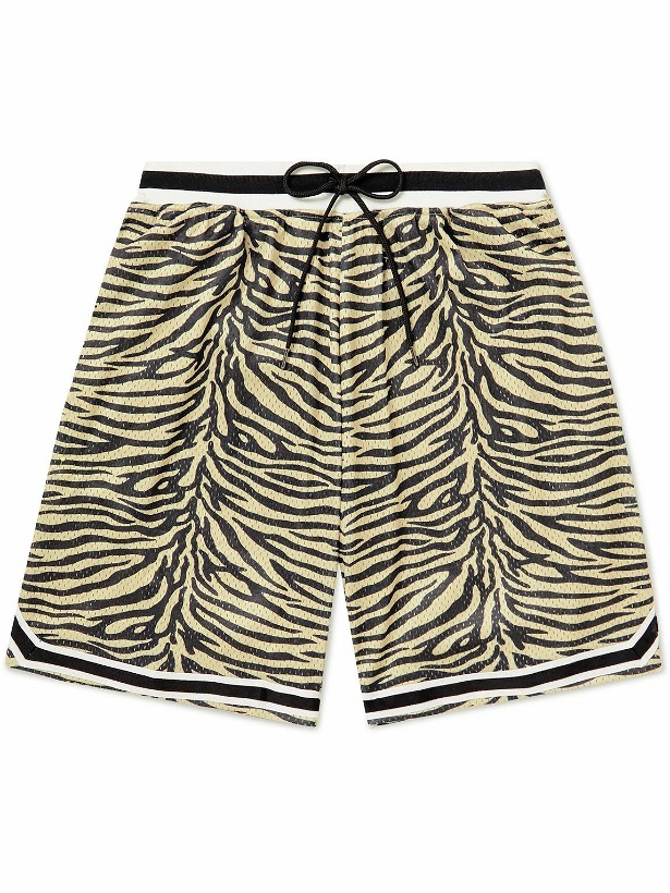 Photo: John Elliott - Marty Wide-Leg Zebra-Print Mesh Drawstring Shorts - Neutrals