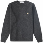 Maison Kitsuné Men's Baby Fox Patch Cosy Crew Knit in Dark Grey Melange