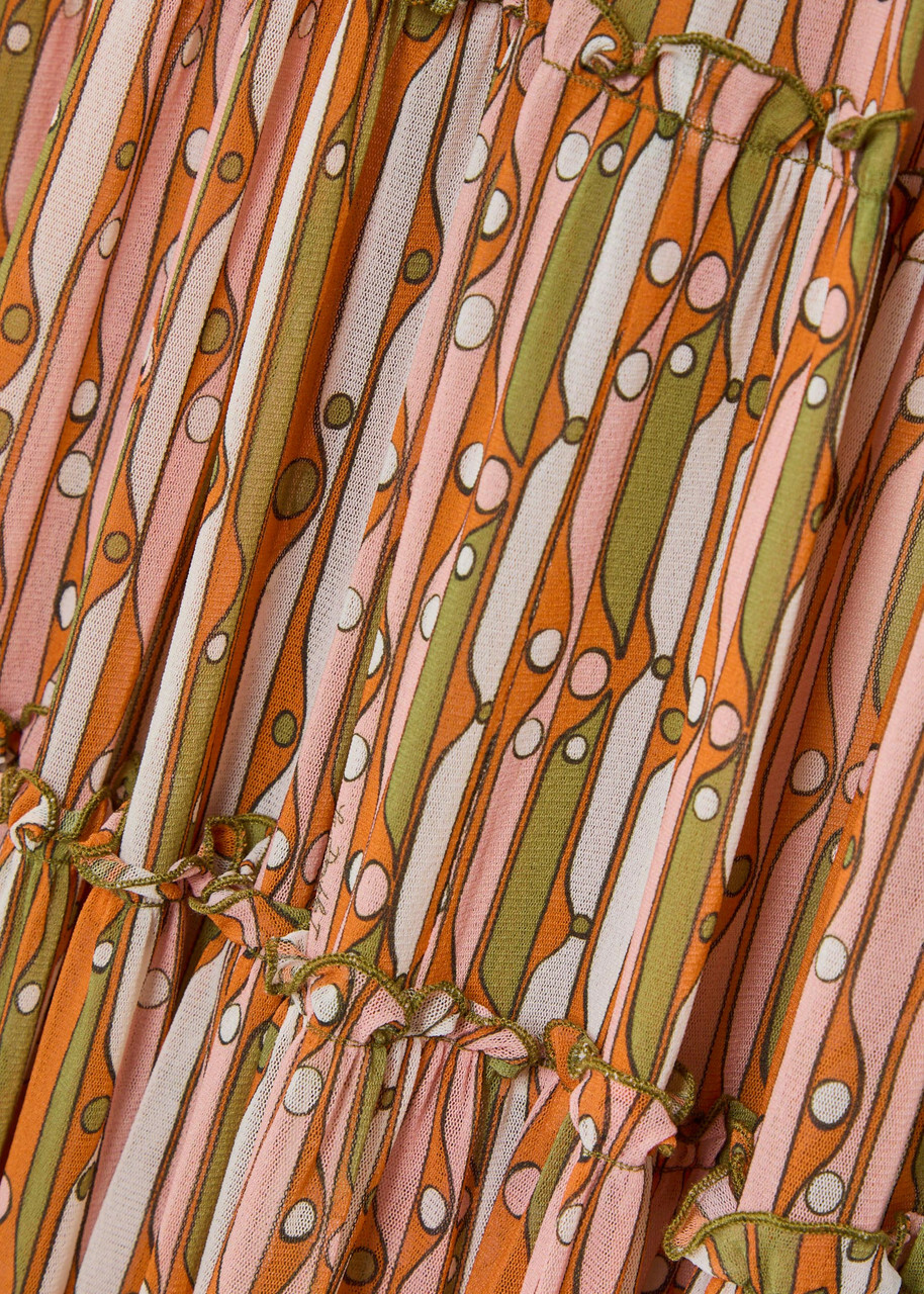 LA Double J Nymph Printed Tiered Stretch-tulle Maxi Dress Pink