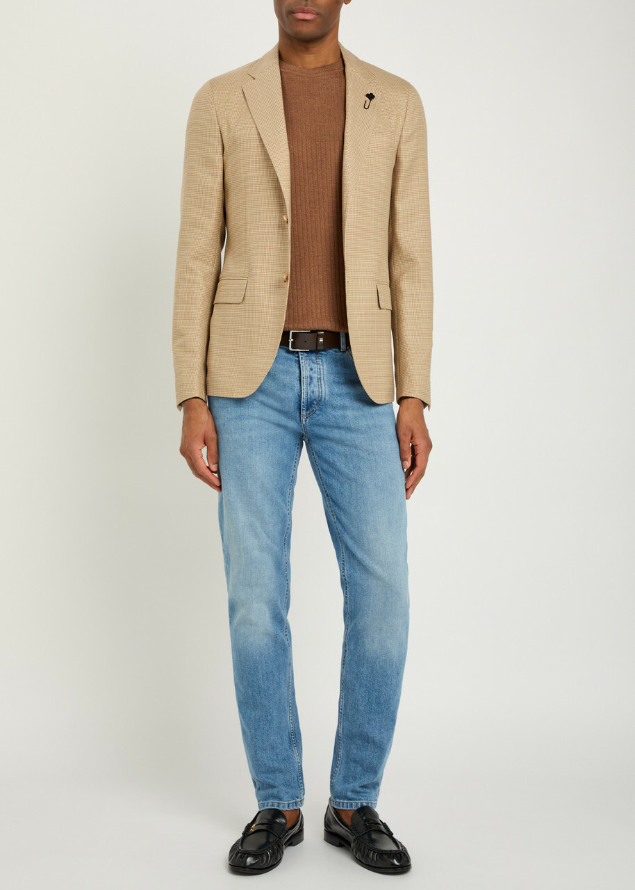 Lardini Houndstooth Wool and Cotton-blend Blazer Tan