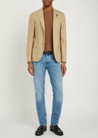 Lardini Houndstooth Wool and Cotton-blend Blazer Tan
