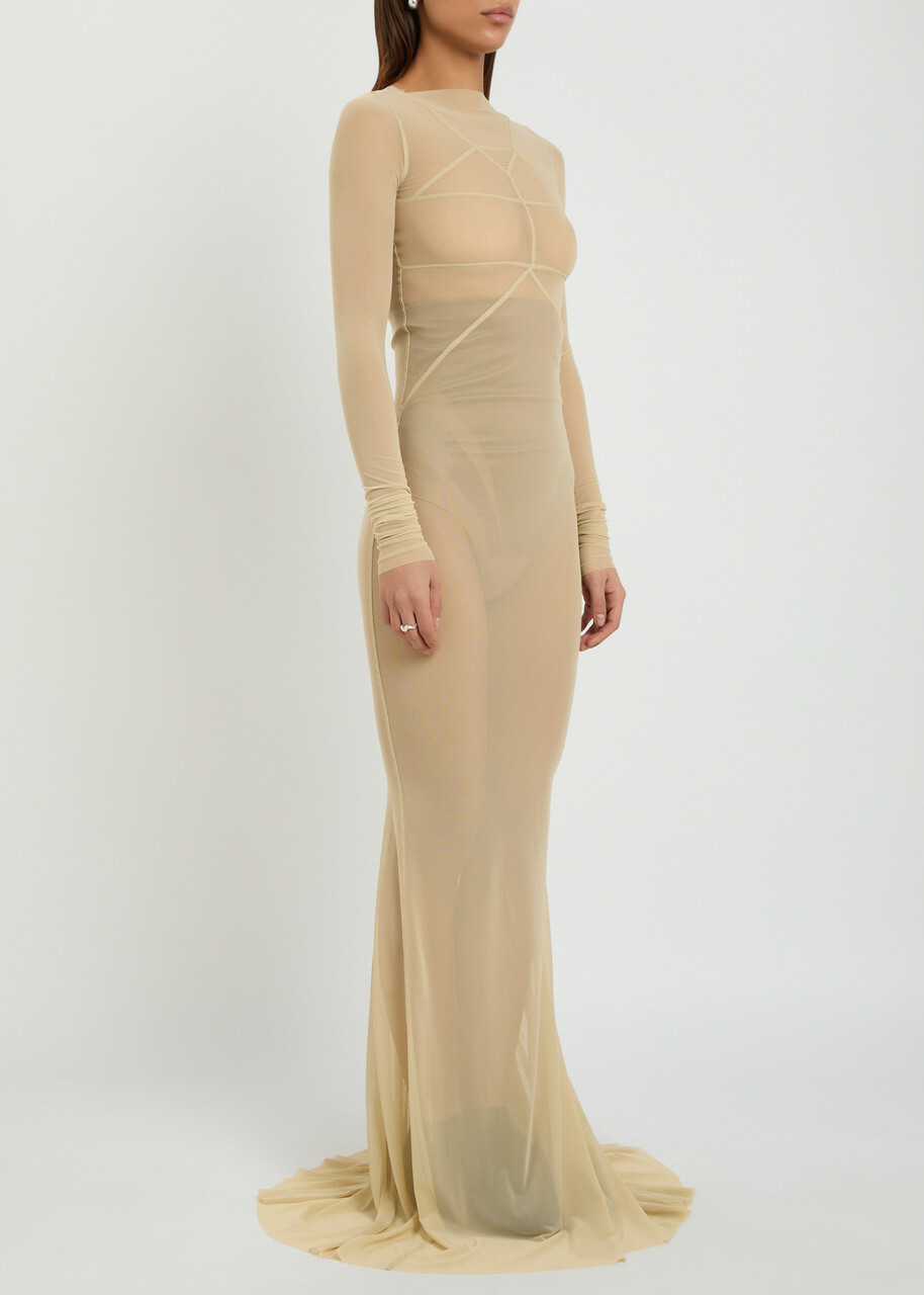 Rick Owens Temple Panelled Stretch-tulle Gown Sand